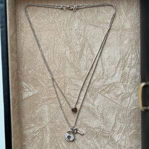 Double Chain, Layering Lock & Key Necklace (Silver)